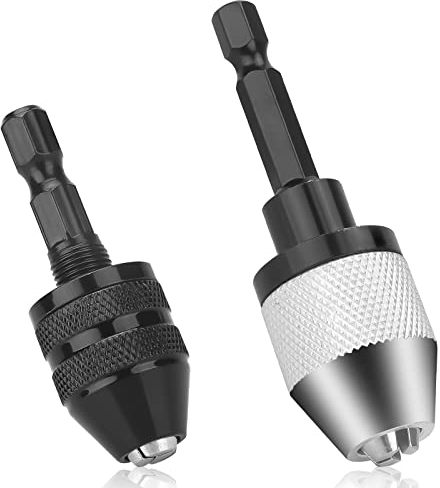 EEEKit 2 Stück Schnell Bohrfutter Adapter, 3 Backen 1/4 Zoll Sechskantschaft Schnellspannbohrfutter, 0.3-6.5mm und 0.3-3.6mm für Mikrobohrer, Bohrfutteradapter, Umrüstwerkzeug