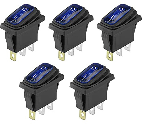 ETOPARS 5 Stück 12V 20A Kippschalter Auto KFZ Runde Wippschalter Blau Beleuchtet Licht EIN/AUS Schalter Druckschalter Taste 3 Polig Wasserdicht Boot