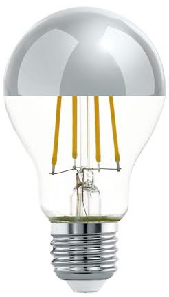 Eglo E27 LED, lampadina a specchio color argento, antiabbagliante, 7,5 Watt (equivalente a 60 Watt), 806 lumen, luce bianco caldo, 2700k, con riflettore, lampadina Edison A60, Ø 6 cm