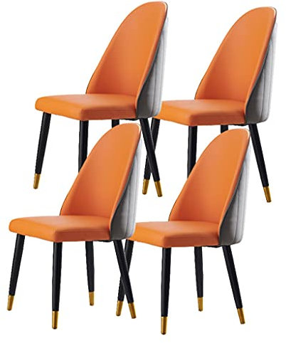 MZLaly Mikrofaser Leder Stühle 4er Set Moderner Design Esszimmerstuhl Küchenstuhl mit Holzbeinen Weich Gepolsterter Sitz für Büro Lounge Esszimmer Küche Schlafzimmer (Color : Orange+Dark Gray)