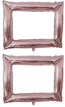 2 Stück Geburtstag Photo Booth Requisiten Aluminium Ballon Photo Booth Rahmen Aufblasbarer Bilderrahmen Personalisierter Aluminium Selfie Rahmen für Party Dekoration, Roségold