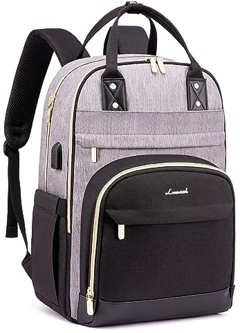 LOVEVOOK Damryggsäck för bärbar dator på 39,6 cm (15,6 tum), skolryggsäck för flickor, pojkar och tonåringar, vattentät stöldsäker skolväska med laptopfack, för skola, resa och arbete, lätt, grå-svart