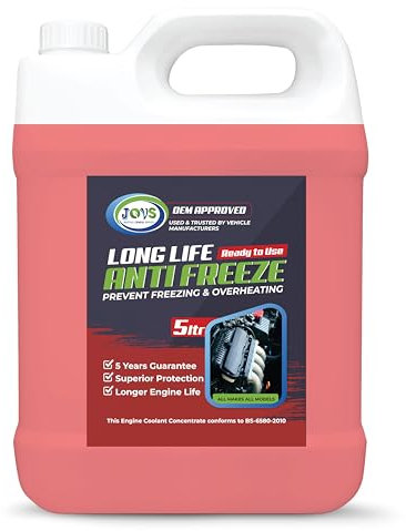 JOVS Antifreeze Engine Coolant Red 5L – All-Year Protection for Your Vehicle from Freezing & Overheating - Suitable for All Cars Frost Prevention Trusted Formula for Peak Engine Performance.