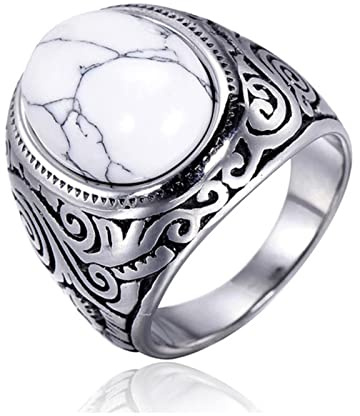 Vintage Brown/White Stone Ring For Men Punk Rock 316L Stainless Steel Inlaid Tricolor Carnelian Stone Ring Jewelry Gift