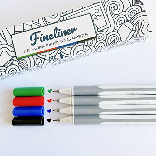 Teachly Fineliner Basic (4er Set) - Grün, Rot, Blau und Schwarz | 4 feine Stifte mit dünner 0,4 mm Spitze für präzises Schreiben & Zeichnen - Schule, Office & Handlettering