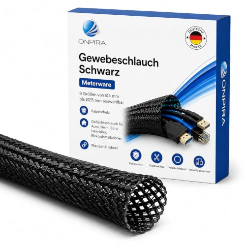 Gewebeschlauch Schwarz in 9 Größen zum auswählen von Ø4mm bis Ø25mm Geflechtschlauch Meterware (Ø25mm)
