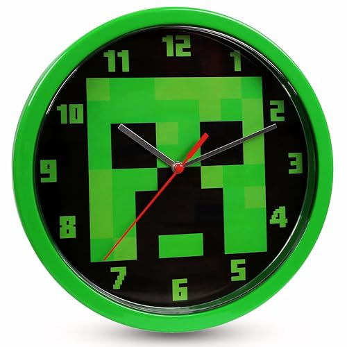 HOVUK Minecraft Wall Clock for Kids 25cm - Children's Watch Battery Operated, Learning Time Mounted Analog Clock, Colorful Clock Easy Reading for Kids Bedroom Boys Gift 3+Years