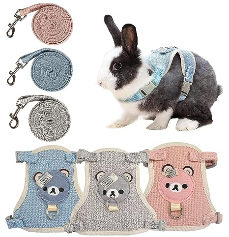 3 Stück Kaninchen Leine 120cm Verstellbare Katzengeschirr Kaninchen Geschirr Hasenleine Zwergkaninchen Leine für Zwergkaninchen Katzen Geschirr Set für Katzen Cat Harness (3-6kg)