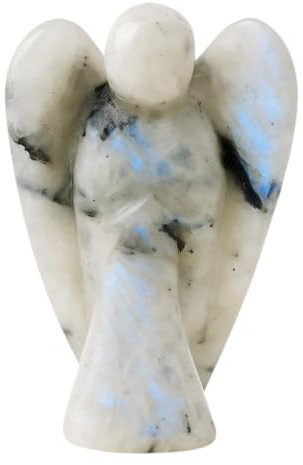 ANAYA AGATE Rainbow Moonstone Angel Statue 2 Beautiful Gemstone Guardian Angel Natural Crystal Hand-Carved Charms for Protection, Bring Balance, Inner Confidence & Positive Energy Crystal Figurine