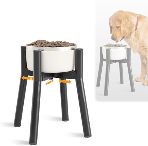 Adjustable Raised Dog Bowl Stand for 7-10.6 Diameter Food & Water Bowls - 11 Tall Elevated Feeder for Improved Comfort & Posture (Bowl Not Included)