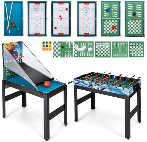 COSTWAY 15 in 1 Set da Tavolo da Gioco Combo, Tavolo Multigioco Basket Calcetto Hockey Biliardo Ping Pong Bowling Shuffleboard ecc, Set Combinato per Giochi Multipli per Bar Casa Ufficio (Nero)