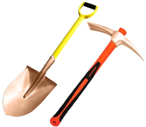 WEDO Spitzhacke und Spaten Schaufel Set,Nicht funkelnd Werkzeugsatz,Gartenhacke mit Stiel,Spitz Kopf 240mm,Länge 990mm,Spitzhacke Kopf 385mm,Länge 910mm,Berylliumkupfer,Nicht magnetischBAM/FM