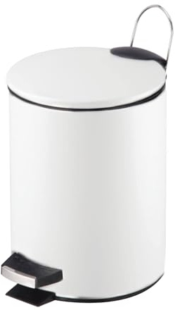 GREATOYAR Papelera Metal Con Pedal, Cubo de Basura de Acero Inoxidable, Reposapiés Antideslizante para Cocina, Baño, Oficina, 3 Litros, Blanco