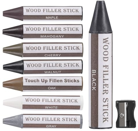 SEISSO 8 Colori Ritocco Legno Cera Stick, Kit Riparazione Parquet con Temperamatite, Kit Riparazione Legno per Riparare Fori e Graffi nei Mobili in Legno