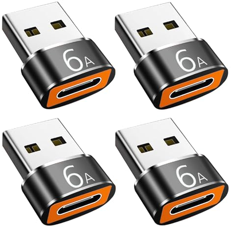 USB to USB C Adapter 4 Pack, USB C Female to USB A Male Adapter, Type C to USB A Charger Cable Converter Compatible with iPhone 12 13 14 15 Pro Apple Watch Airpods, Samsung Galaxy S23 S22 S21