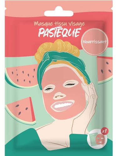 Maschera in tessuto viso anguria, cura nutriente e idratante, cura espressa in 10 minuti, per pelle morbida e brillante, routine skincare viso e bellezza, francese trend