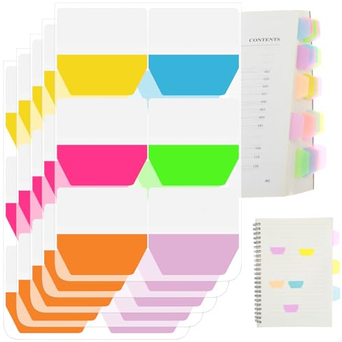 Molain 600 unidades/5 paquetes de fichas de índice autoadhesivas, pestañas fluorescentes para describir, tablillas adhesivas para archivos, pestañas de archivo de banderas, marcadores de página