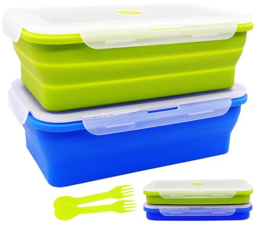FUSMYE Extra große, faltbare Silikon-Frischhaltedosen mit Deckel, 2,3 l, 2 Stück, Mahlzeiten-Boxen für Küche, faltbare Bento-Lunchbox für Camping, BPA-frei