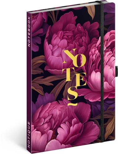 NOTIQUE Notizbuch A5 Hardcover Liniert mit Gummiband - Lila Blumen | Notebook, Notizblock, Notizheft, Journal und Tagebuch für Erwachsene oder Damen eignet sich als praktisches Reisejournal.
