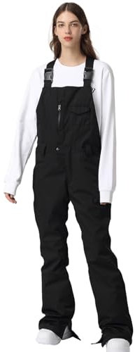 HOUZONIY Skihosen Für Damen, Damen Schnee Lätzchen, Wasserdicht Winddicht Isolierte Skihose, verschleißfeste Latzhose, Wandern, Klettern(K03-Schwarz S)