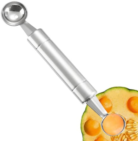 Bola de frutas de doble cara, cortador de bolas de sandía, cuchara de frutas de acero inoxidable, utensilios de cocina de alimenticio con mango ergonómico para sandía, sorbete, frutas