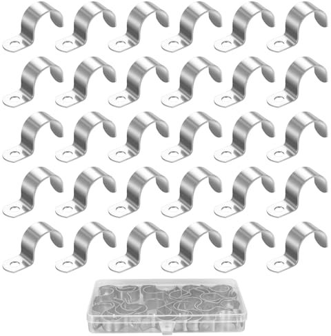 30 Pcs Stainless Steel 1-Hole Pipe Strap Clamps, Steel Cable Holder Clips, 19-20mm Metal Pipe Brackets Clips, Conduit & Hose Clamps for EMT Conduits & Cable Tidy Mounting