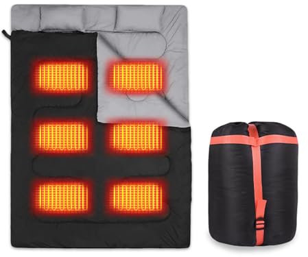 Beheizter Doppelschlafsack für Erwachsene, Saison, Queen-Size-Größe, elektrische Camping-Tasche für kaltes Wetter, Wandern, Rucksackreisen, warmes und gemütliches Schlafsystem
