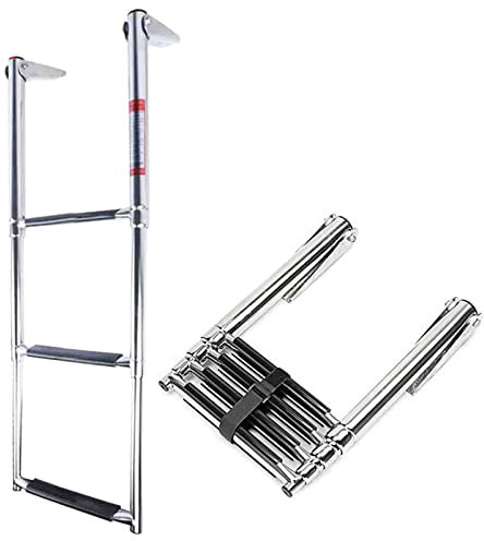 Scala telescopica da nuoto pieghevole a 4 gradini in acciaio inox, cinghia di fissaggio, scala per pontone per barche marine, yacht e piscina, scale sotto piattaforma