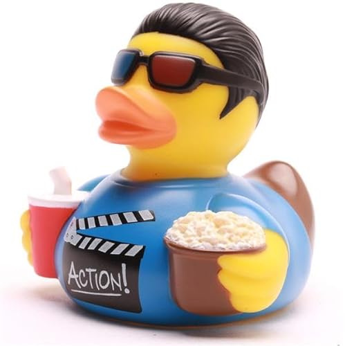 Duckshop I Badeente Movie Boy inkl. Quietscheentchen-Schlüsselanhänger im Set I L8,5cm I Quietscheente I Geschenk für Film-Fans I Geschenk für Kino-Fans
