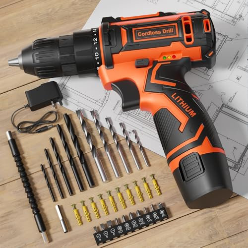 Cordless Drill, 12V Electric Screwdrivers Cordless, Rechargeable Power Mini Combi Drill and Screwdriver Set, 3/8 Keyless Chuck, 42Pcs Accessories, 2000mAh Battery Small Hand Drills Driver DIY Tools