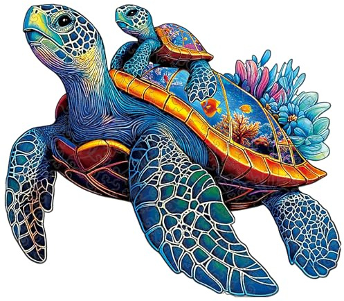 Wooden Jigsaw Puzzles for Adults Teens Kids, Parent & Baby Sea Turtle Wood Puzzle, Wooden Puzzles for Adults, Unique Animal Shaped Puzzle, Fun Challenging Family Games, 200pcs 11.5 x 9.7