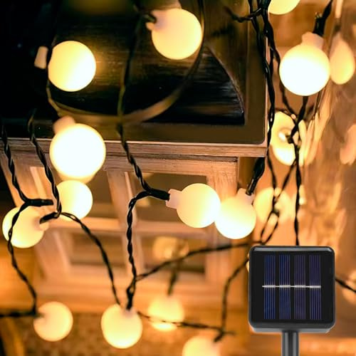 Solar String Lights 21Ft 30LED - 8 Modes, Waterproof, Crystal Ball Lights - Decorative Indoor/Outdoor for Christmas, Easter, Garden, Yard Parties - Warm White