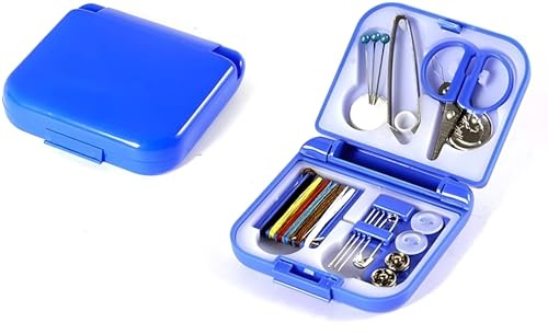 TEQY Kit de accesorios para coser, juego de costura de viaje completo, estuche para dobladillo y ramillete principiantes y profesionales, hilos para coser, alfileres, agujas. (azul)