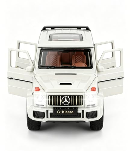 BGHSCA Modellauto im Maßstab 1:32 = G63 AMG Diecast-Spielzeugauto, Rückzugauto aus Zinklegierung mit Sound und Licht für Jungen und Mädchen ab 3, 4, 5, 6, 7 und 8 Jahren (Weiß)