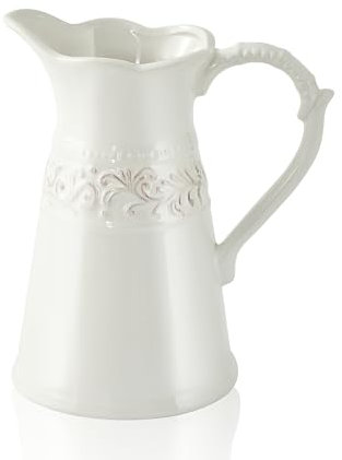 OTARTU Brocca in ceramica bianca, brocca per fiori per decorazione domestica, vaso da 22 cm con manico.