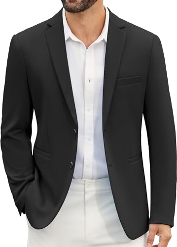 COOFANDY Sakko Herren Sommer Leichte Freizeit Anzugjacke Sportliche Elegante Hochzeit Business Blazer Shwarz XL