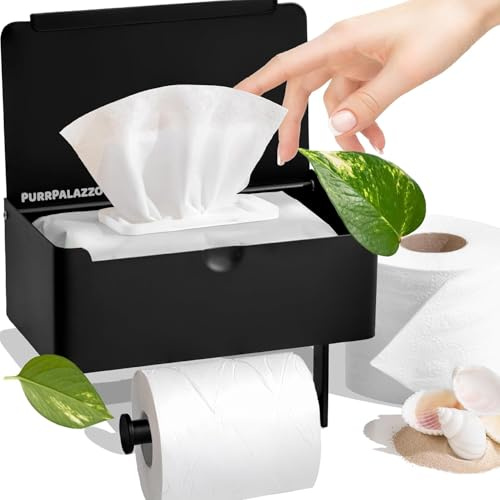 Mailain Toilettenpapierhalter mit Feuchttücherbox - Klorollenhalter Klopapierhalter Ohne Bohren, Edelstahl klopapier Halterung für Wc & Bad-Wandhalterung, Selbstklebend (Matt-schwarz)