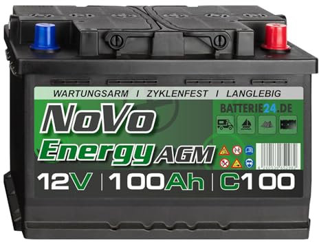 Novo Energy 100Ah Solarbatterie 12V Wohnwagen AGM Batterie, Mover, Camping Wohnmobil, Batterie Solaranlage, Versorgungsbatterie, Boots- & Bootsbatterie