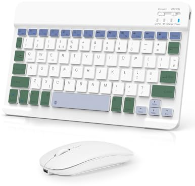 Nsyee Tastiera e mouse Bluetooth, tastiera wireless compatta universale, tastiera portatile ricaricabile per iPad/Samsung/tablet/iOS/Android/Windows, layout UK