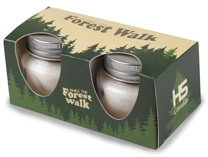Velas aromáticas Forrest Walk en tarro de cristal con tapa, 2 unidades, cada una con aproximadamente 7 horas de combustión, diámetro de 6 cm, fragancia para habitación como regalo – Vela como