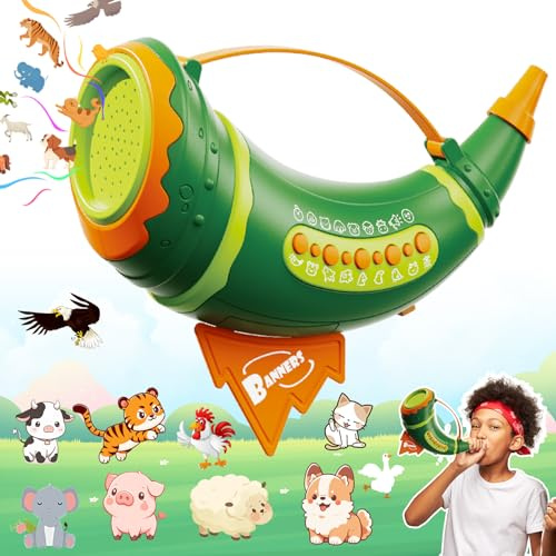 JOY SPOT! Outdoor Animal Caller für Kinder Kleinkinder, 30 realistischen Tiergeräuschen, Hornspielzeug mit 2 Modi, Tier Sounds Toys mit 20.3cm Horn, Vorschule Spiele für Jungen Mädchen ab 3 Jahre