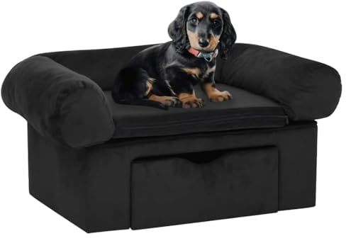FENLAX Hundesofa Bequeme Haustierbett mit Schublade Hundecouch Welpenbett Haustiersofa Hundehütte für Große Mittelgroße Hunde Modernes und Elegantes Design Schwarz 75x50x38 cm