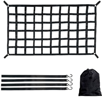 Gepäcknetz für LKW Pickup 208 * 127cm Ladeflächenetz Schwerlast Auto Anhängernetz, Heber Netz, Nylongurtband Heckklappennetz für Ladeboden Ladungssicherung mit verstellbaren Schnallengurten