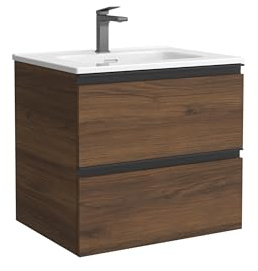 Mueble de Baño BEQUIA Metal 60cm Nogal | Lavabo Porcelana Centrado