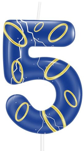 Blue 5th Birthday Number Candles,Number 5 Candle Cake Topper Decorations for Blue and Golden Rings Themed Parties,Magic Rings Birthday Cake Candles for Boys Girls Party Supplies