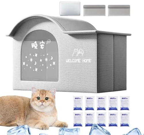 Kühlhaus für Katzen, faltbar, isoliert, tragbar, kühl, Unterschlupf für Hunde, Welpen und Katzen, Komfort für den Innen- und Außenbereich, für Sommerhitze und Reisen, Camping, und Hinterhof