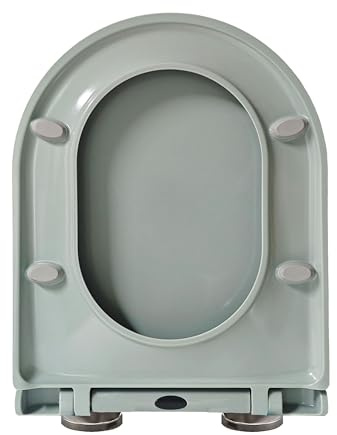 Giural Sedile WC a forma di D con chiusura ammortizzata, cerniera regolabile a 360°, sgancio rapido, fissaggio superiore, copriwater UF per bagno, sedile WC 36 * 46 cm,Grigio