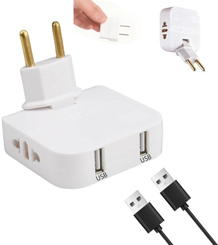 Multiprise Plate – Prise Murale Extra Plate 2 Ports USB + 2 Prises, Design Ultra-Fin, Prise pivotante à 180 degrés, Compatible avec Les multiprise Plates Derriere Meuble, 220 V