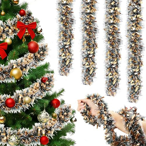 Lametta Girlande Gold, ZoneYan 5 Stück Weihnachten Girlande 2M, Lametta Weihnachtsbaum, Weihnachtsbaum Dekoration Girlanden, Lamett Girlanden Weihnachten, für Party Hängende Dekorationen