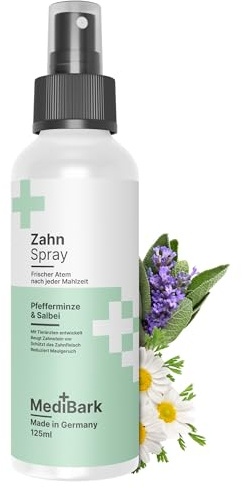 MediBark Zahn Spray - Frischer Atem für Hunde - Sprühflasche mit Kräuterextrakten & Natriumtripolyphosphat - gegen Mundgeruch & Schutz vor Zahnstein - Sanft & alkoholfrei - 125ml